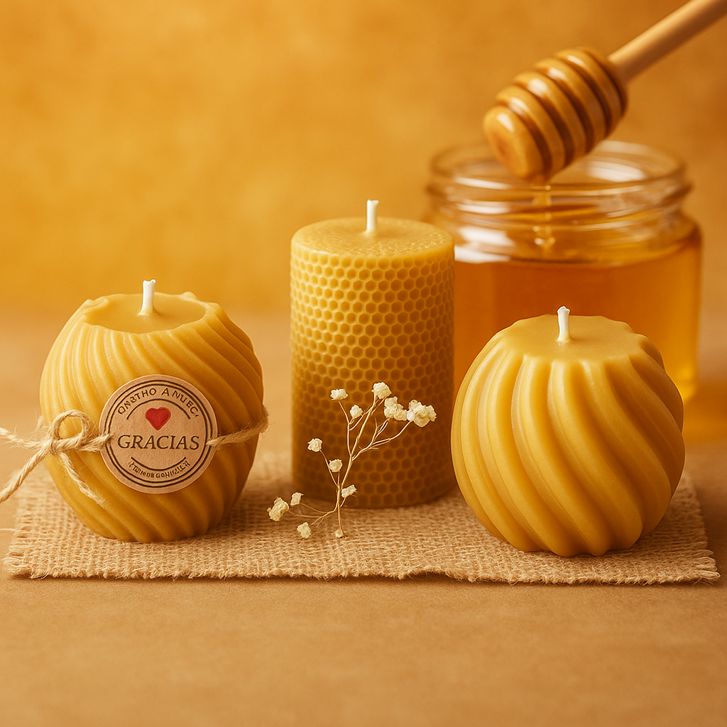 Vela de abeja artesanal iluminada