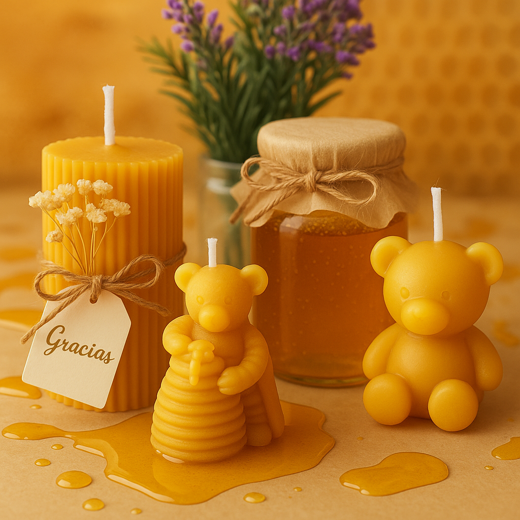 Vela de cera de abeja encendida